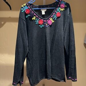 Black and Floral Coldwater Creek Sweater